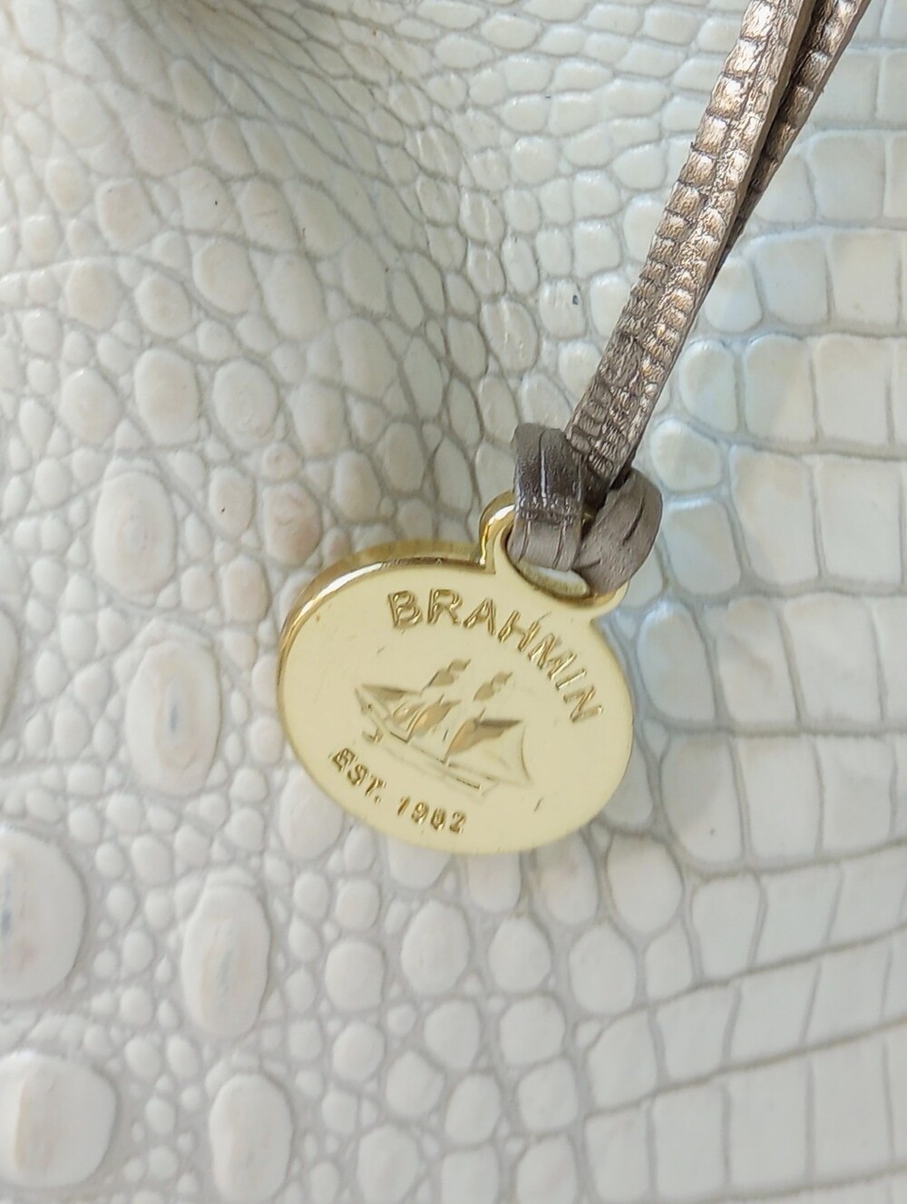 Brahmin Ruby Satchel In Pearl Akoya, Croc And Lizzard Embossed Leather - Picture 5 of 10